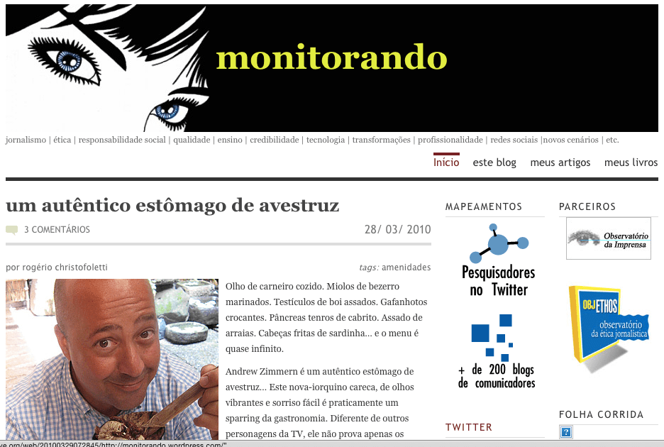2010: o blog se tornava cada vez mais um diário de bordo